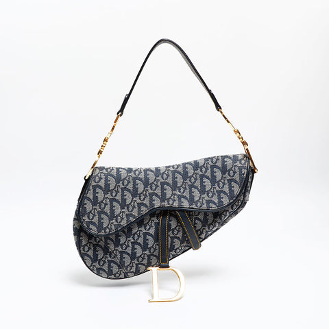 Christian Dior Trotter Oblique Saddlebag in Canvas Shoulder Bag Navy WS20219