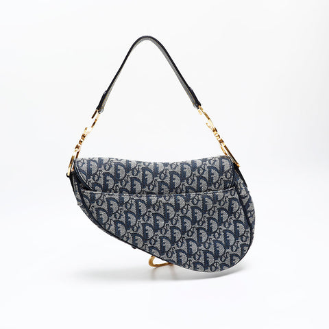 Christian Dior Trotter Oblique Saddlebag in Canvas Shoulder Bag Navy WS20219