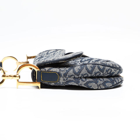 Christian Dior Trotter Oblique Saddlebag in Canvas Shoulder Bag Navy WS20219