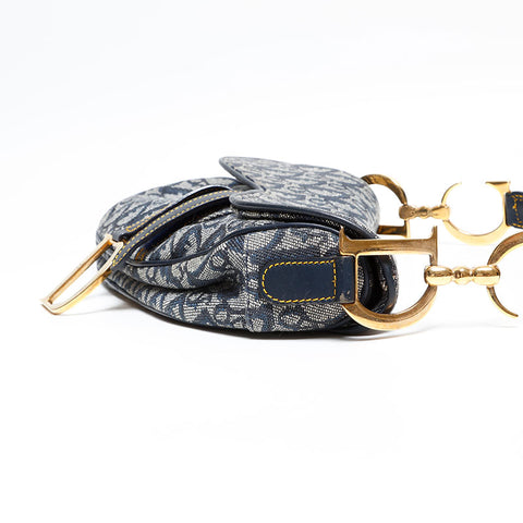 Christian Dior Trotter Oblique Saddlebag in Canvas Shoulder Bag Navy WS20219