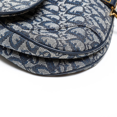 Christian Dior Trotter Oblique Saddlebag in Canvas Shoulder Bag Navy WS20219