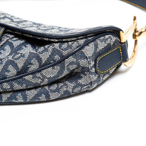 Christian Dior Trotter Oblique Saddlebag in Canvas Shoulder Bag Navy WS20219