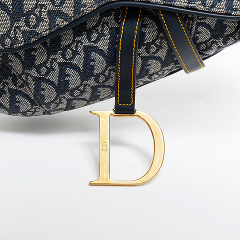 Christian Dior Trotter Oblique Saddlebag in Canvas Shoulder Bag Navy WS20219