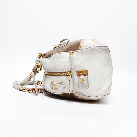 PRADA Canvas Leather Jacquard Logo Handbag Brown WS20229