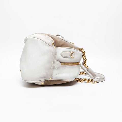 PRADA Canvas Leather Jacquard Logo Handbag Brown WS20229