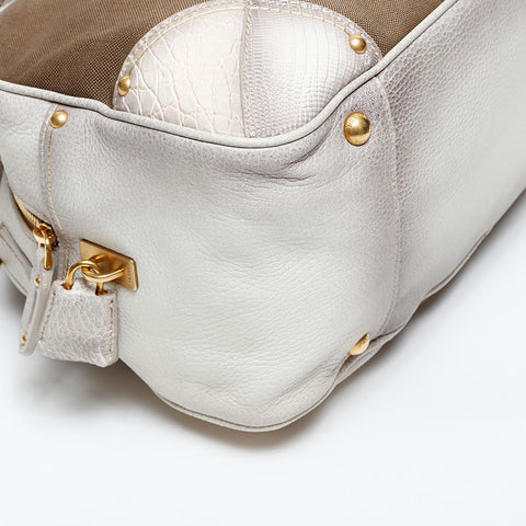 PRADA Canvas Leather Jacquard Logo Handbag Brown WS20229