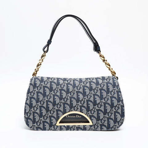 Christian Dior Trotter Canvas Malice Pearl Shoulder Bag Navy WS20233