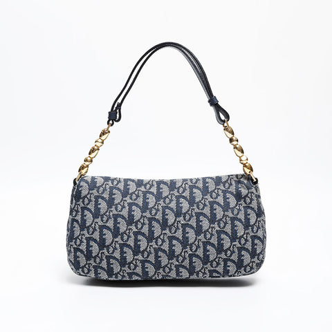 Christian Dior Trotter Canvas Malice Pearl Shoulder Bag Navy WS20233
