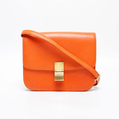 CELINE Leather Classic Box Shoulder Bag Orange WS20235