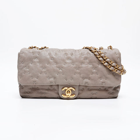 CHANEL Caviar Skin Leather Wild Stitch 15 Series 2011-2012 Shoulder Bag gray WS20242
