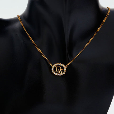 Christian Dior Rhinestone Necklace gold WS20266
