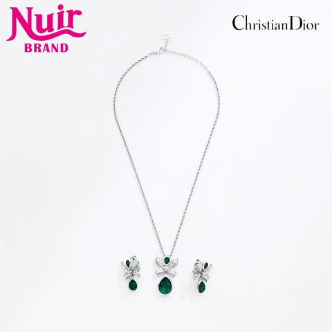 Christian Dior Rhinestone Necklace Silver WS20267