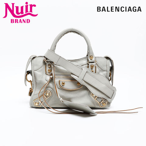 BALENCIAGA Leather Metallic Edge Mini City 2way Shoulder Bag gray WS20269