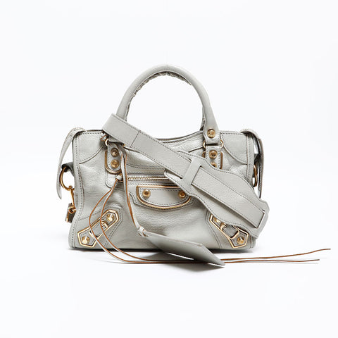 BALENCIAGA Leather Metallic Edge Mini City 2way Shoulder Bag gray WS20269