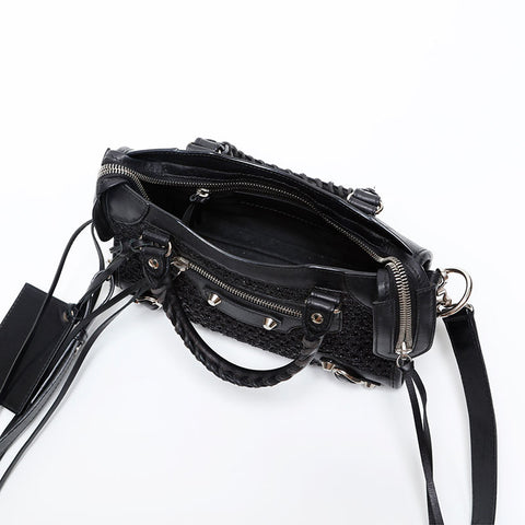 BALENCIAGA Leather Braided Nanocity Mini Shoulder Bag black WS20270