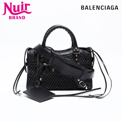 BALENCIAGA Leather Braided Nanocity Mini Shoulder Bag black WS20270