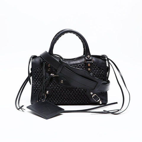 BALENCIAGA Leather Braided Nanocity Mini Shoulder Bag black WS20270