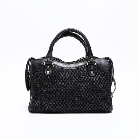 BALENCIAGA Leather Braided Nanocity Mini Shoulder Bag black WS20270