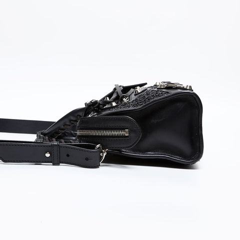 BALENCIAGA Leather Braided Nanocity Mini Shoulder Bag black WS20270