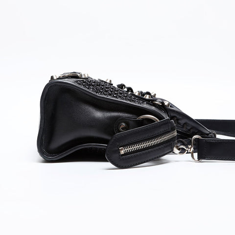 BALENCIAGA Leather Braided Nanocity Mini Shoulder Bag black WS20270