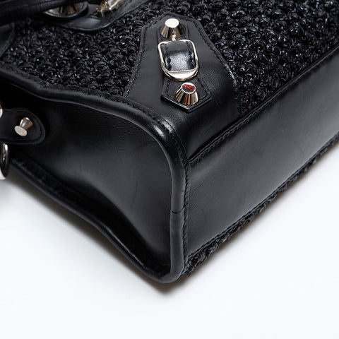 BALENCIAGA Leather Braided Nanocity Mini Shoulder Bag black WS20270