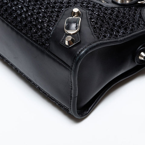 BALENCIAGA Leather Braided Nanocity Mini Shoulder Bag black WS20270