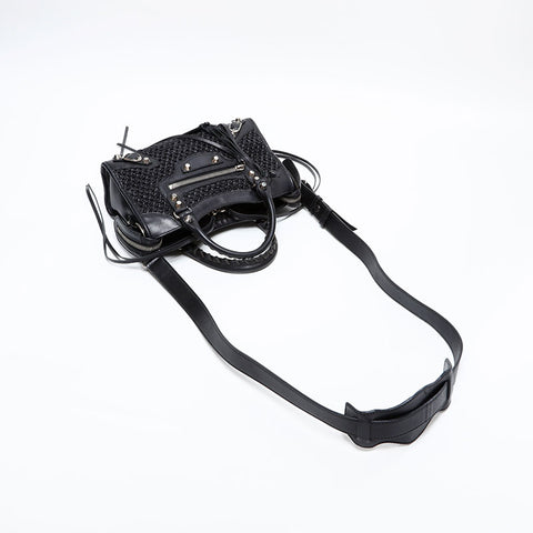 BALENCIAGA Leather Braided Nanocity Mini Shoulder Bag black WS20270