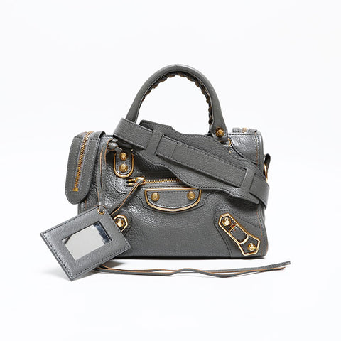 BALENCIAGA Leather Metallic Edge Mini City 2way Shoulder Bag gray WS20271