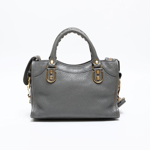 BALENCIAGA Leather Metallic Edge Mini City 2way Shoulder Bag gray WS20271