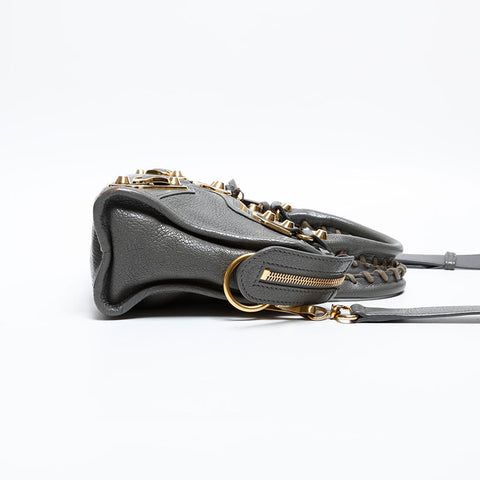 BALENCIAGA Leather Metallic Edge Mini City 2way Shoulder Bag gray WS20271
