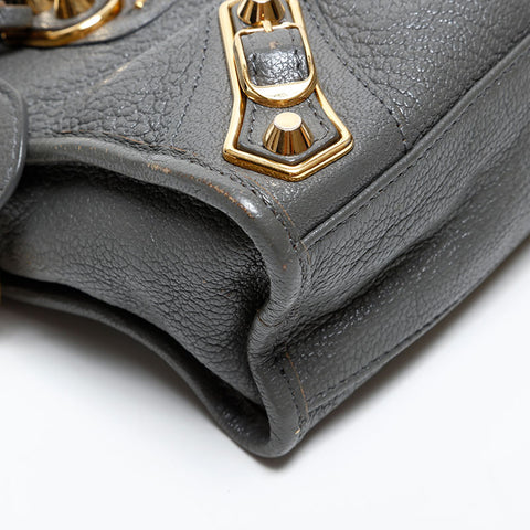 BALENCIAGA Leather Metallic Edge Mini City 2way Shoulder Bag gray WS20271