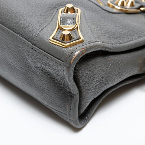 BALENCIAGA Leather Metallic Edge Mini City 2way Shoulder Bag gray WS20271