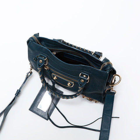 BALENCIAGA Leather Metallic Edge Mini City 2way Shoulder Bag green WS20272