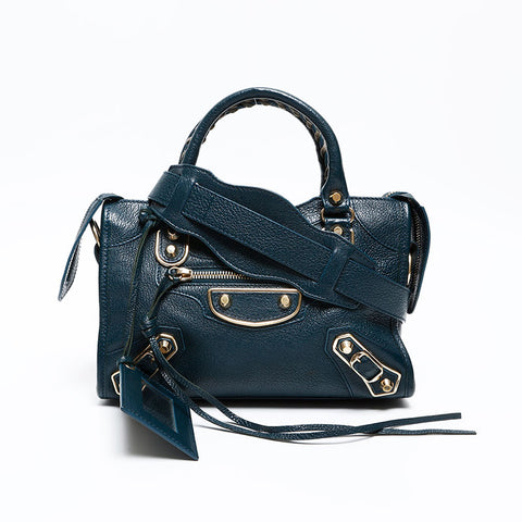 BALENCIAGA Leather Metallic Edge Mini City 2way Shoulder Bag green WS20272
