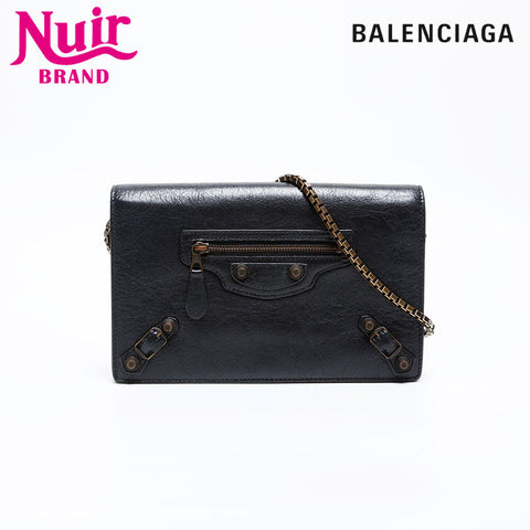 BALENCIAGA Chain Leather Giant Wallet Shoulder Bag black WS20277