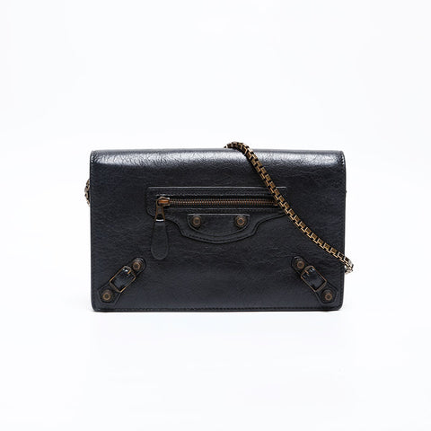 BALENCIAGA Chain Leather Giant Wallet Shoulder Bag black WS20277