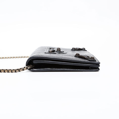 BALENCIAGA Chain Leather Giant Wallet Shoulder Bag black WS20277