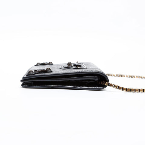 BALENCIAGA Chain Leather Giant Wallet Shoulder Bag black WS20277