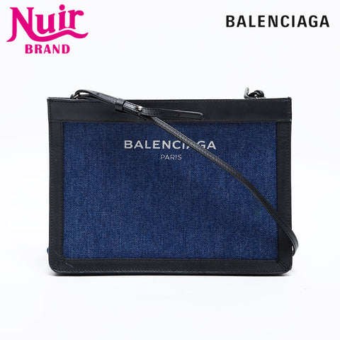 BALENCIAGA Denim Logo Shoulder Bag Navy WS20278