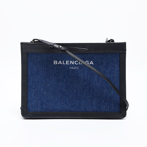 BALENCIAGA Denim Logo Shoulder Bag Navy WS20278