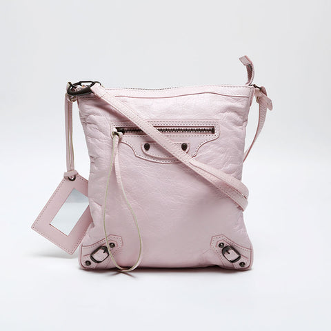 BALENCIAGA Leather Motocross Flats Shoulder Bag pink WS20279