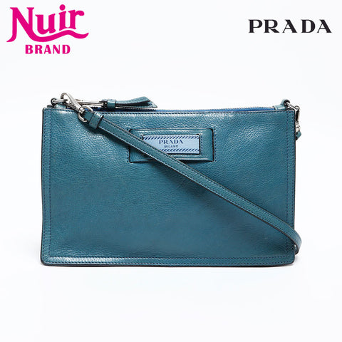 PRADA leather logo Shoulder Bag blue WS20283