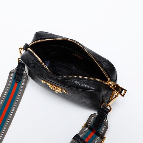 PRADA Leather Camera Bag Shoulder Bag black WS20285