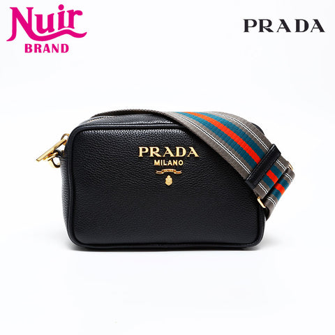 PRADA Leather Camera Bag Shoulder Bag black WS20285