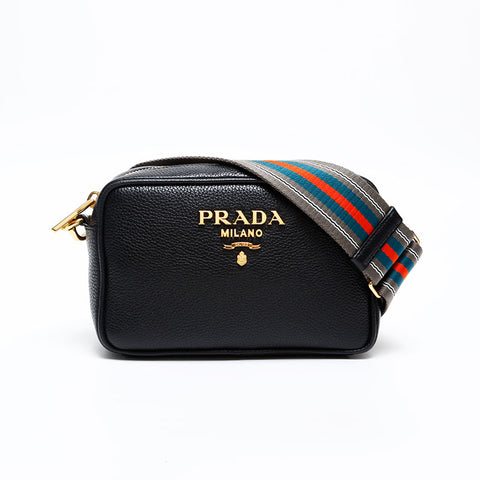 PRADA Leather Camera Bag Shoulder Bag black WS20285