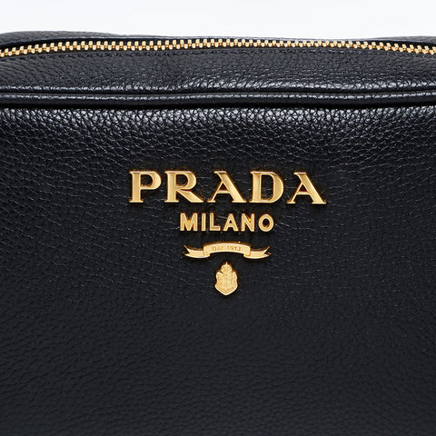 PRADA Leather Camera Bag Shoulder Bag black WS20285