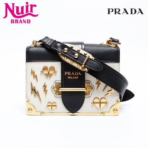 PRADA Leather Cahier Charm Icon Shoulder Bag white WS20287