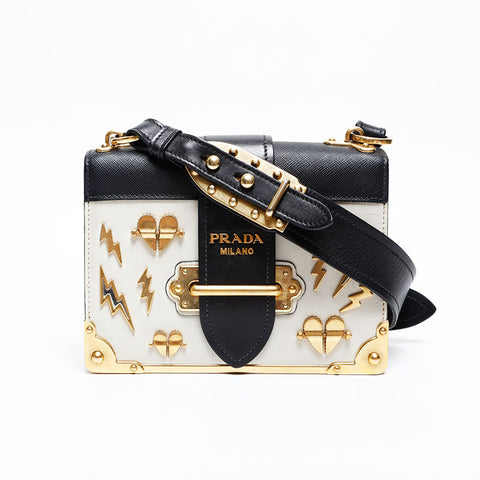 PRADA Leather Cahier Charm Icon Shoulder Bag white WS20287