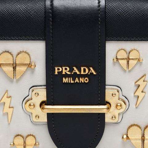 PRADA Leather Cahier Charm Icon Shoulder Bag white WS20287