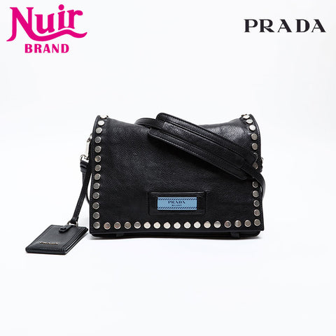 PRADA Ethiket Leather Shoulder Bag black WS20288